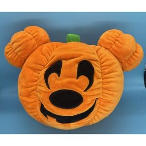 Disney Mickey Mouse Pumpkin Plush 12" Halloween Jack O Lantern Just Play Pillow